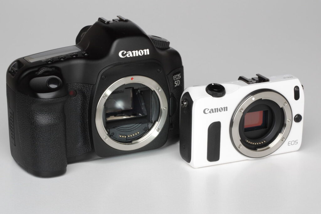 Mirrorless Vs Dslr Side By sde shot of Canon 5D and Canon M50